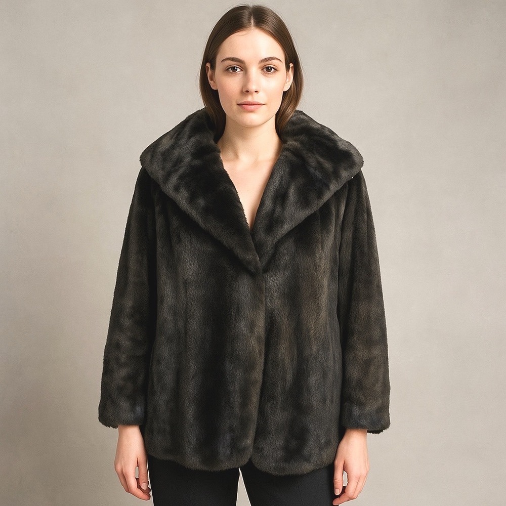 Y2K Dark Brown faux fur mink look Shawl swing coat X Large Jones NY Old Money